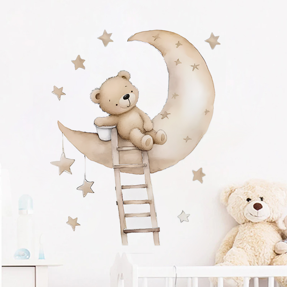 Baby Nursery Decor Girl - Słodki Miś Gwiazda Chmura Naklejki ścienne