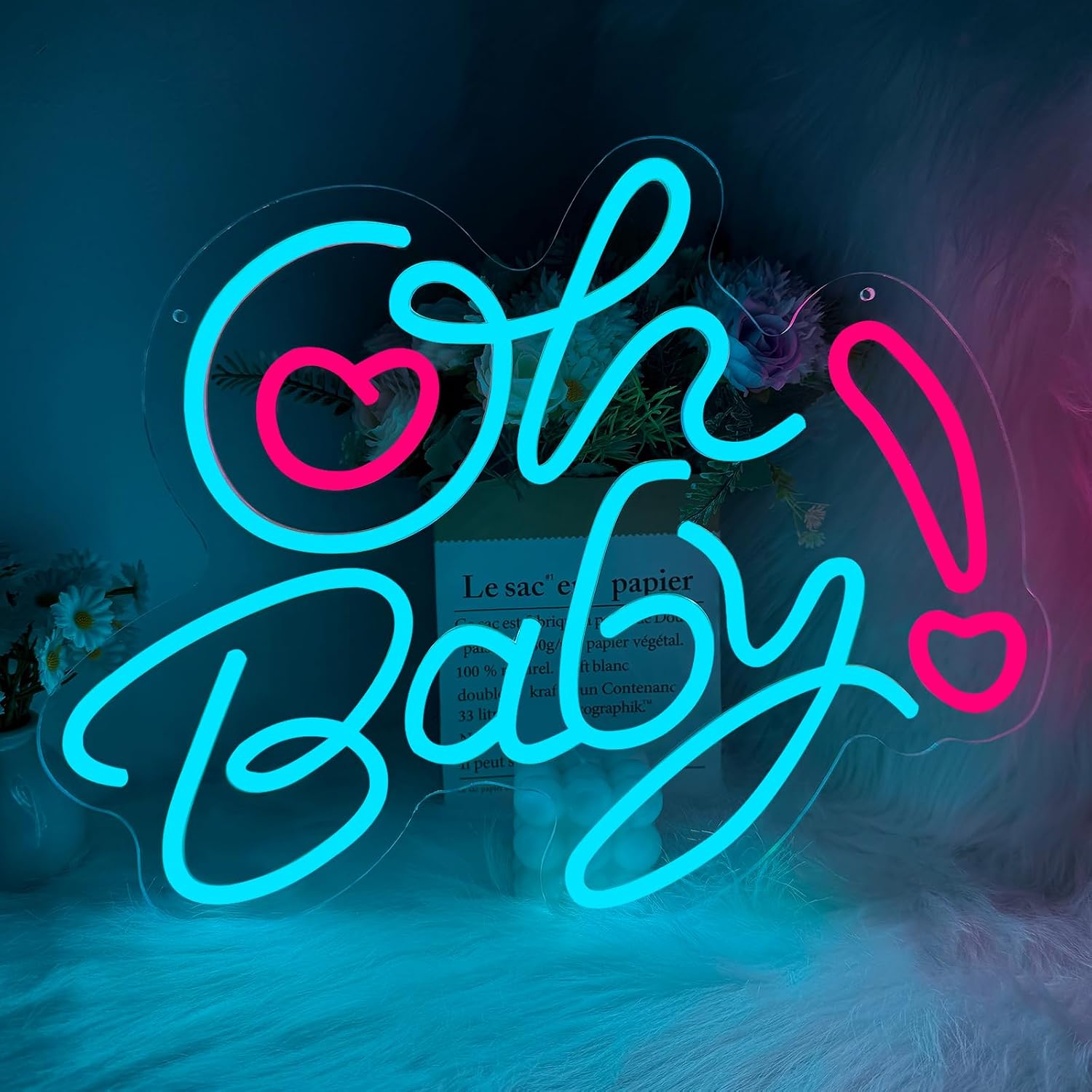 Baby Nursery Wall Lights - Oh Baby Heart LED Neonowy Znak
